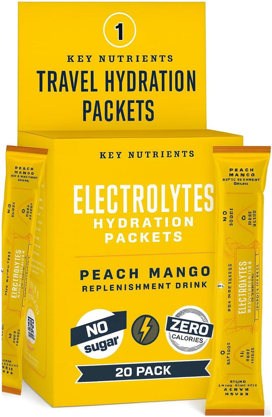 Electrolytes Powder Packets - Tropical Peach Mango 20 Pack Hydration Packets - Travel Hydration Powder - No Sugar, No Calories, Gluten Free - Made in USA