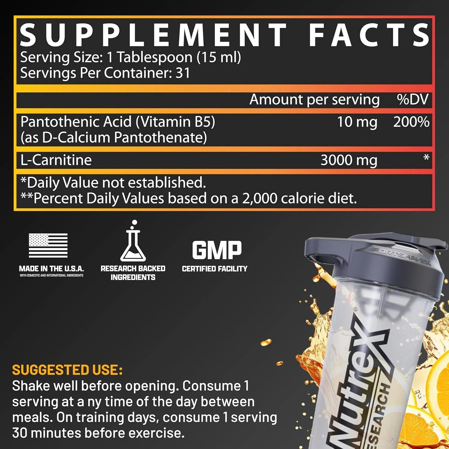 Nutrex Research Liquid Carnitine 3000 | Orange Mango | Stimulant Free | 31 Servings 16 Fl Oz