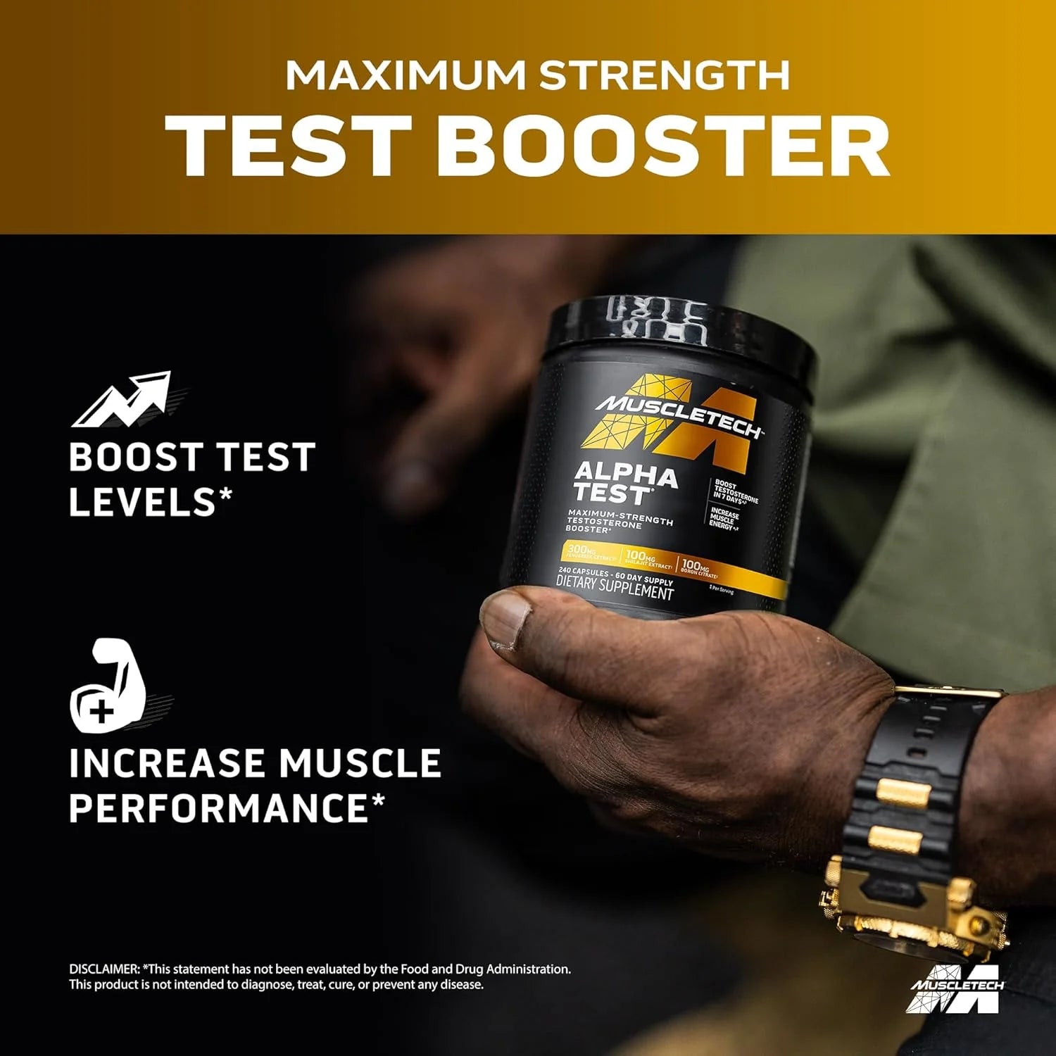 Muscletech Testosterone Booster for Men, Alphatest - T-Boost Mens Supplement with Tribulus Terrestris & Boron - Daily Male Gym Workout Supplements for Muscle Growth, Stamina & Energy - 240 Pills