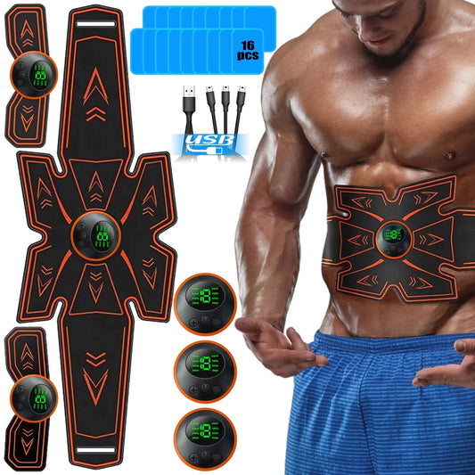 Abs Stimulator, Ab Stimulator, Rechargeable Ultimate Muscle Toner Trainer for Men Women Abdominal Fitness Workout EMS Muscle Stimulation with 16 Extra Gel Pads