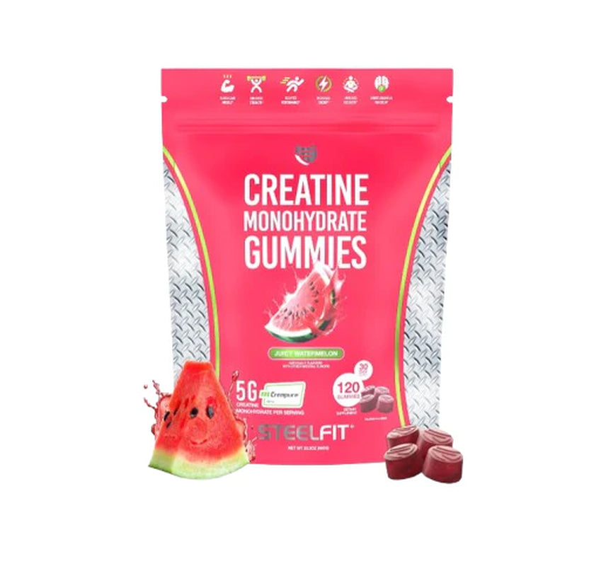 Steelfit Creapure Creatine Monohydrate Gummies for Men & Women, Juicy Watermelon - Gym Workout Nutritional Supplements for Muscle Gain, Brain Health & Strength Building Dietary Supplement, 120 Gummies